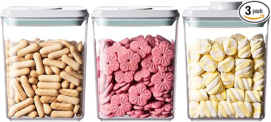 Airtight Food Storage Containers,1.3Qt 3Pcs Pop Food Containers with Lids, Stackable One Button Opening Kitchen Pantry Organizers and Storage, BPA-Free Food Containers Set for Snacks Candy Spices-NeatNest