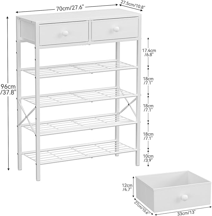 Shoe Rack for Entryway, 5 Tier Shoe Organizer with 2 Non-Woven Drawers, Metal Storage Shoe Shelf for 16-20 Pairs of Shoes, with Wooden Top and Steel Frame, Shoe Stand for Closet Greige-NeatNest