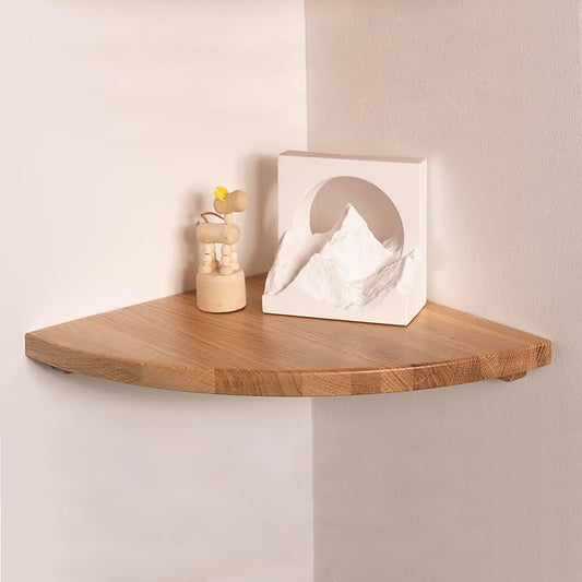 Floating Corner Shelves Oak 12", Solid Oak Wall Mounted Wooden Display Storage Rack with Wire Hole for Plants, Photos, Speakers, Bedroom, Kitchen, Living Room Décor - 1-Pack-NeatNest