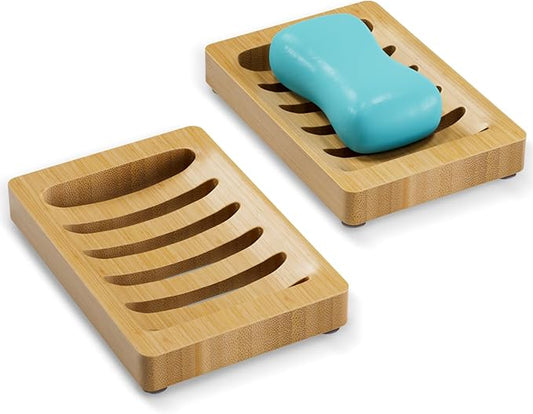 AmazerBath Soap Holder, Bamboo Soap Dish, Wooden Soap Holder Soap Dish, 2 Pack Bamboo Soap Holder, Soap Dishes for Bar Soap, Wooden Soap Tray, Kitchen Soap Tray Self Draining (Wooden Color)-NeatNest