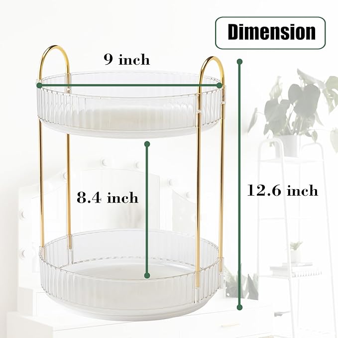 Rotating Makeup Organizer Countertop 2 Tier Lazy Susan Trays Clear Skincare Perfume Storage for Bathroom Counter Vanity, Transparent-NeatNest