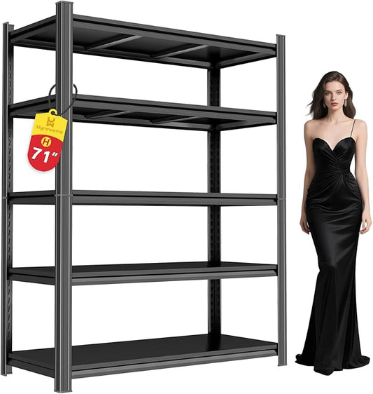 2500lb Capacity Heavy Duty Industrial Shelves | 5-Tier Steel Storage Rack | Adjustable Garage, Warehouse, Workshop Shelving | 71" H x 39.4" W x 17.7" D | Black-NeatNest