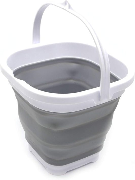 SAMMART 2.6L (0.68 Gallon) Super Mini Sqare Collapsible Plastic Bucket - Foldable Square Tub - Portable Fishing Water Pail - Space Saving Outdoor Waterpot (1, Grey)-NeatNest