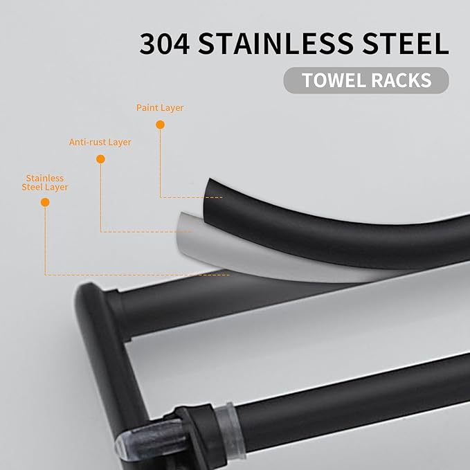 BESy 24 Inch Matte Black Towel Racks, Bathroom Towel Shelf with Foldable Towel Bar Holder and Towel Hooks, Wall Mounted Multifunctional Bathroom Accessories, Double Towel Bars-NeatNest