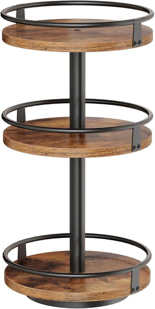 HOOBRO 3-Tier Lazy Susan Organizer, Rotating Spice Rack, Turntable Spice Rack, Vertical Storage Organizer, for Kitchen Countertop, Vanity, Dining Table, Rustic Brown and Black BF09TL01-NeatNest