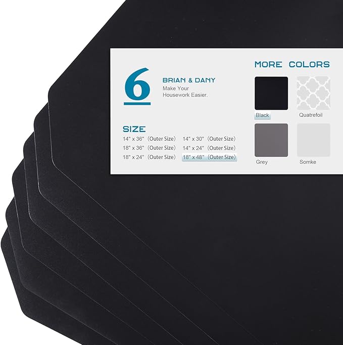 BRIAN & DANY Wire Shelf Liner 18" X 48", Heavy Duty Shelf Liners for Wire Shelving, Waterproof Protector Mats, Set of 6, Black-NeatNest