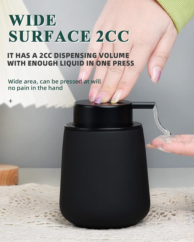 BosilunLife Black Soap Dispenser - Ceramic Dish Soap Dispenser for Bathroom 12ounce Refillable Liquid Hand Dispenser for Essential Oil, Lotion Dispenser with Pump (Rubber Paint)-NeatNest