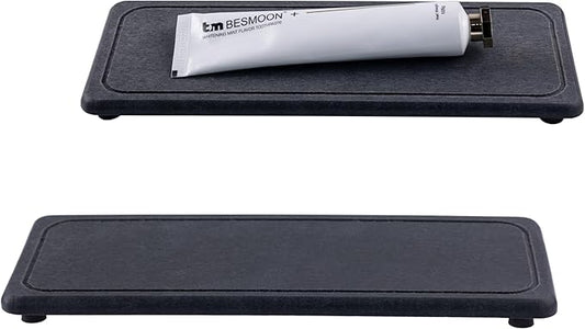 2 Pcs Water Absorbing Stone Trays, Kitchen/Bathroom Sink Soap Dish, Diatomite Tray Used for Hand Soap & Cosmetic Bottles in The Modern Home, 4" W x 10.2" L, Dark Gray-NeatNest