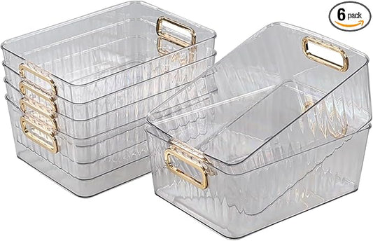 Clear Pantry Organizer Bins, Plastic Storage Basket for refrigerator, 6 Packs-NeatNest
