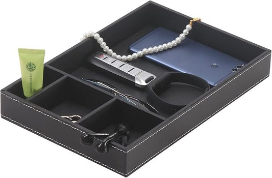 Guestroom Decoration Tray, Nightstand or Dresser Organizer, Valet Tray, 4 Compartment PU Leather Drawer Storage Organizer-NeatNest
