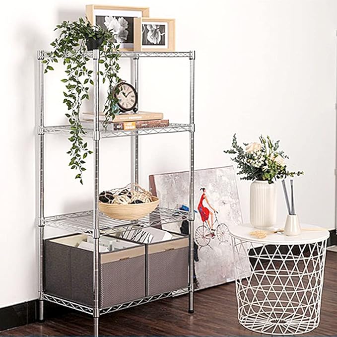 BNSPLY 4 Tier Wire Shelving Unit, Height Adjustable Wire Shelves with 1200 LBS Capacity, NSF Metal Storage Rack for Laundry, Kitchen, Bathroom, Pantry, Closet (18" D x 29.5" W x 59" H, Chrome)-NeatNest