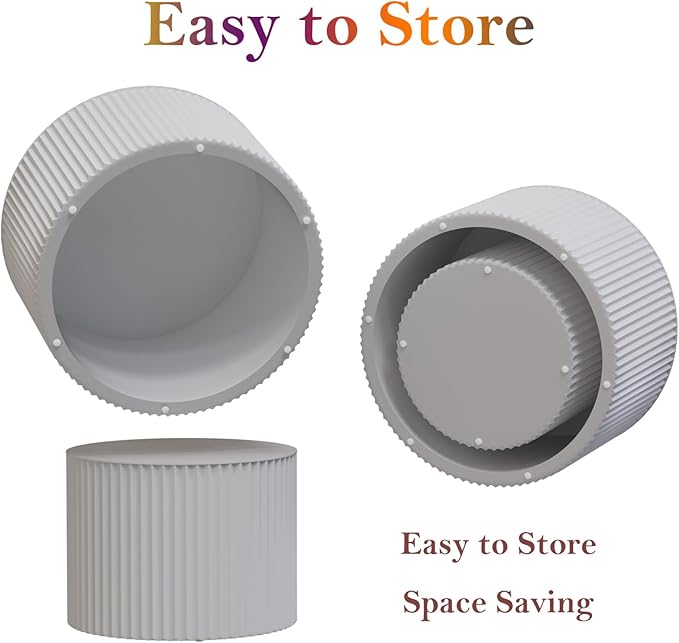 Round Nesting Coffee Table White Modern Circular Stripe Coffee Tables Set of 2 No Assembling for Small Space - Living Room Study Balcony (J-27.6+19.7in)