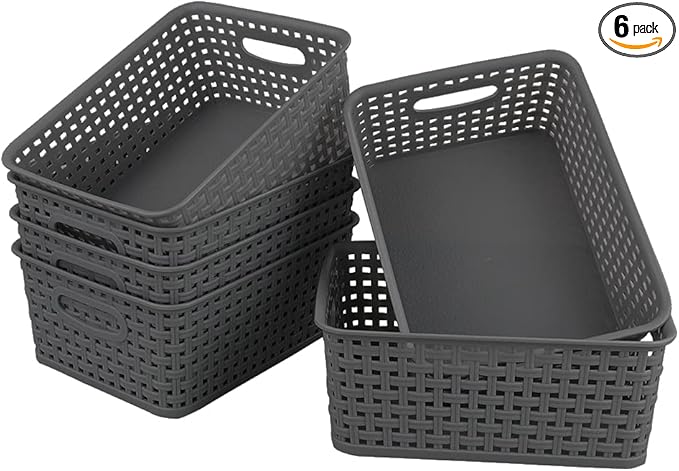 Anbers Small Plastic Storage Basket Pack of 6, Gray Pantry Storage Bins-NeatNest