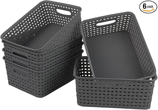 Anbers Small Plastic Storage Basket Pack of 6, Gray Pantry Storage Bins-NeatNest