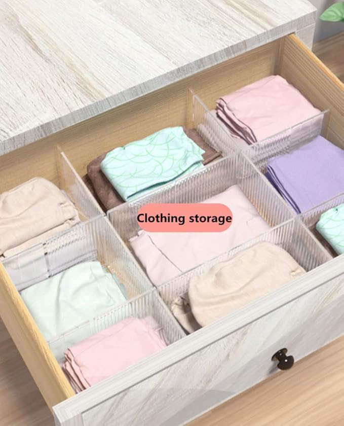 8pcs DIY Plastic Drawer Organizer Adjustable Drawer Dividers for Home Tidy Closet, Socks, Underwear, office school supplies, kitchen utensil tools (Clear White)-NeatNest