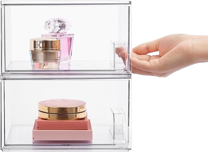 Vtopmart 2 Pack Clear Stackable Storage Drawers, 4.4'' Tall Acrylic Bathroom Makeup Organizer,Plastic Storage Bins For Vanity, Undersink, Kitchen Cabinets, Pantry, Home Organization-NeatNest