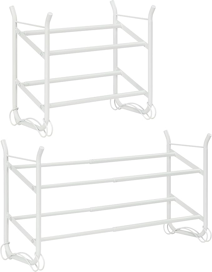 SunnyPoint Expandable & Stackable 2-Tier Shoe Rack – Adjustable Shoe Organizer for Entryway, Closet or Bedroom, Holds 4 to 8 Pairs, Space-Saving Metal Shoe Storage Shelf (17.5"–31.49" W) (WHT, 2 Tier)-NeatNest
