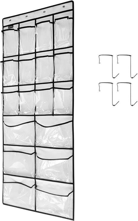 Extra Large Hanging Crystal Clear Over Door Shoe Organizers, Closet Shoe Organizer Shoe Rack Organizer Shoe Storage, 12+6Pockets, 4Hooks, white (59"x 21.6")-NeatNest
