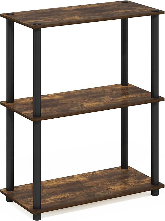 Furinno Turn-N-Tube 3-Tier Compact Multipurpose Shelf Display Rack, Amber Pine/Black-NeatNest