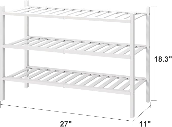 White Shoe Rack, 3-Tier Bamboo Wood Shoe Rack for Closet, Entryway & Hallway, and Stackable Shoe Shelf Storage Organizer for Indoor and Outdoor-NeatNest