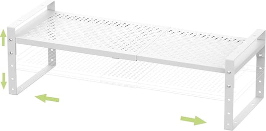 Expandable Stackable Aadjustable Shoe Rack Pantry Shelf for Kitchen Cabinets Counter Shelves Countertop Cupboard Storage Solution,Sturdy Heavy-Duty Metal Construction(1Pack/White/Large)-NeatNest