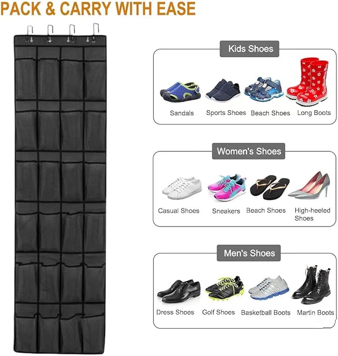 Over the Door Shoe Organizer 24 Extra Large Pockets Hanging Shoe Rack Holder for Closet Storage Hanging Shoe Organizer-NeatNest