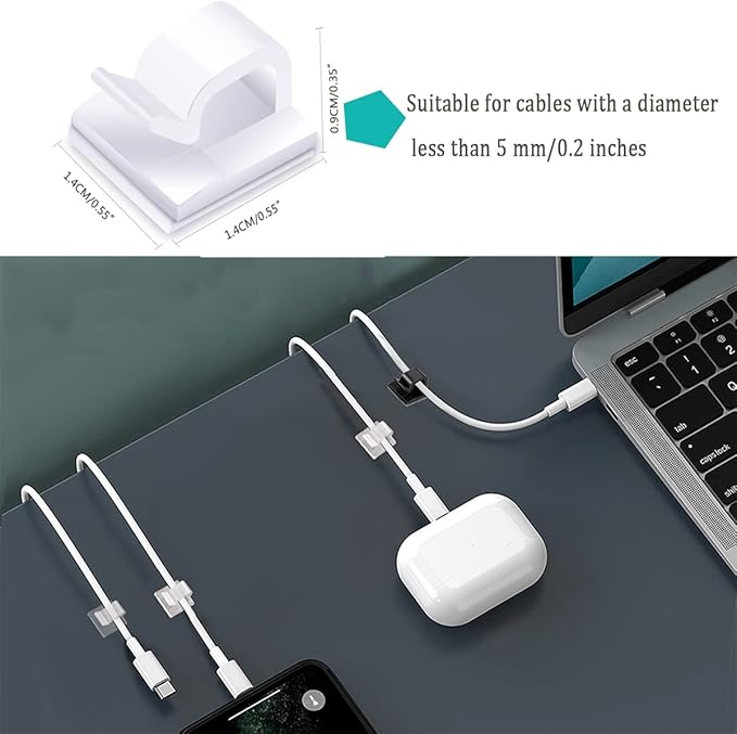 60PCS Cable Clips, KGROTE Outdoor Wire Clips Adhesive Cable Hooks Cord Organizer Holder Christmas Light Clips for Desk, Wall Cable Management, String Lights, Fairy Lights, Decorations Hanging - Clear-NeatNest