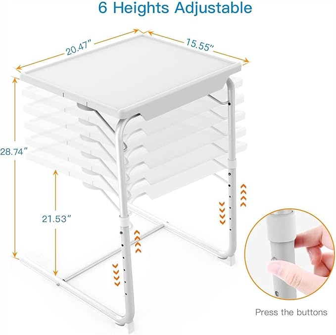 Adjustable TV Tray Table - TV Dinner Tray on Bed & Sofa, Comfortable Folding Table with 6 Height & 3 Tilt Angle Adjustments (White)-NeatNest