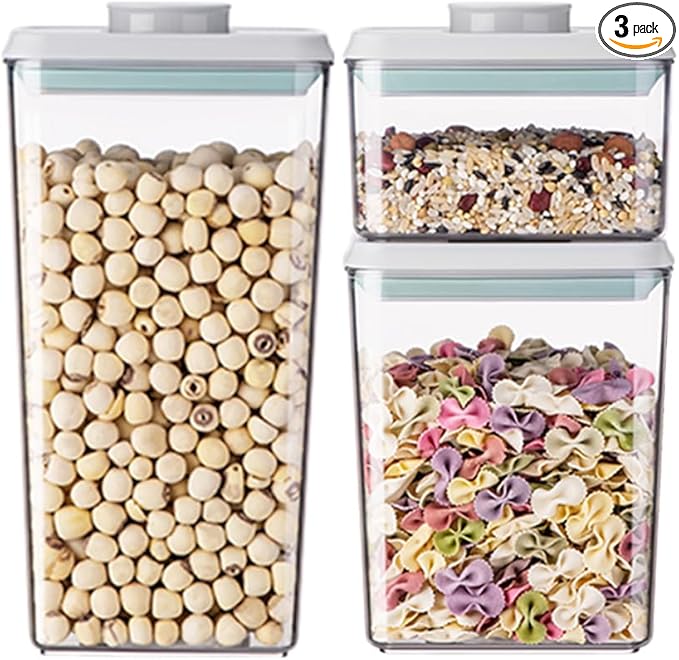Food Storage Containers with Lids Airtight- 3Pcs BPA-Free Kitchen and Pantry Organization Pop Containers, Leakproof Stackable Kitchen Storage Containers for Cereal, Flour, Sugar (0.5, 1.2, 1.8 QT)-NeatNest