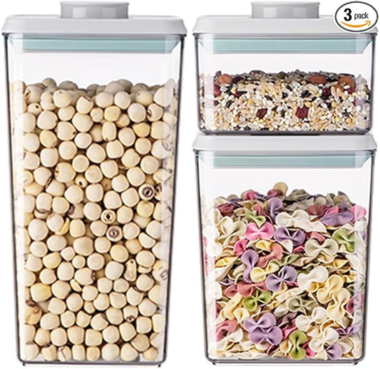 Food Storage Containers with Lids Airtight- 3Pcs BPA-Free Kitchen and Pantry Organization Pop Containers, Leakproof Stackable Kitchen Storage Containers for Cereal, Flour, Sugar (0.5, 1.2, 1.8 QT)-NeatNest