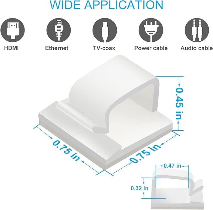 Adhesive Cable Clips White (Large, 45 PCS), Upgraded Wire Clips for Electric Wires, Cord Holders Management Under Desk, Car, Extension Cord, Ethernet Cable, LED Lights-NeatNest