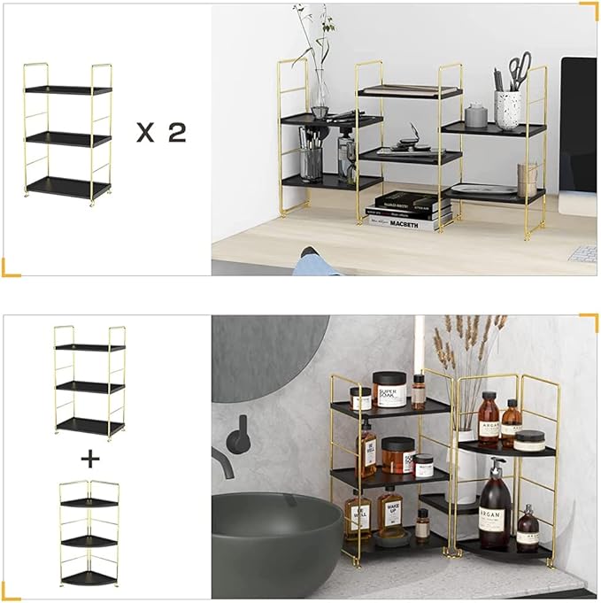 Freestanding Organizer Shelf, 3-Tier Bathroom Countertop Organizer, Makeup Organizer -Corner Storage Shelf, Kitchen Spice Rack,Standing Shelf for Bathroom, Bedroom, Kitchen (Black)-NeatNest
