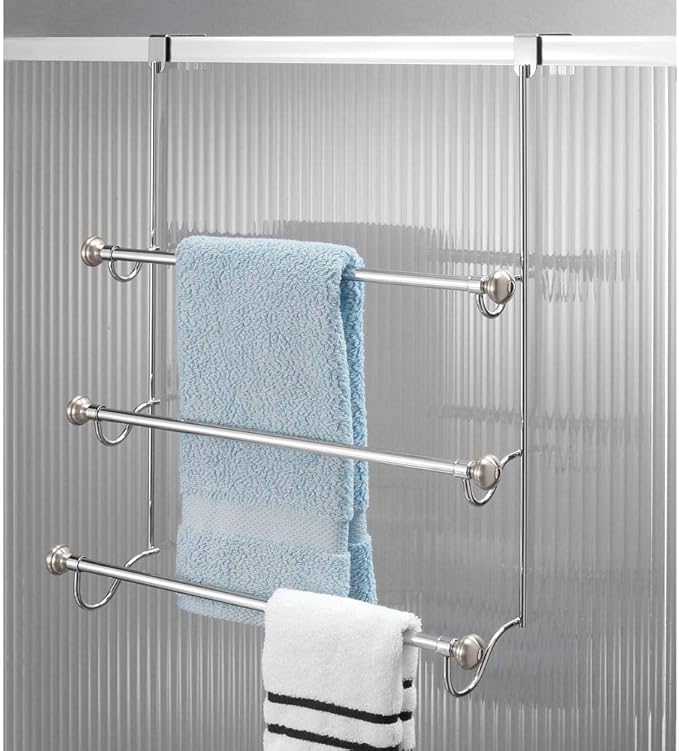 iDesign Over the Door Towel Rack, The York Collection, 1.5” x 7” x 22.8”, Brushed Nickel