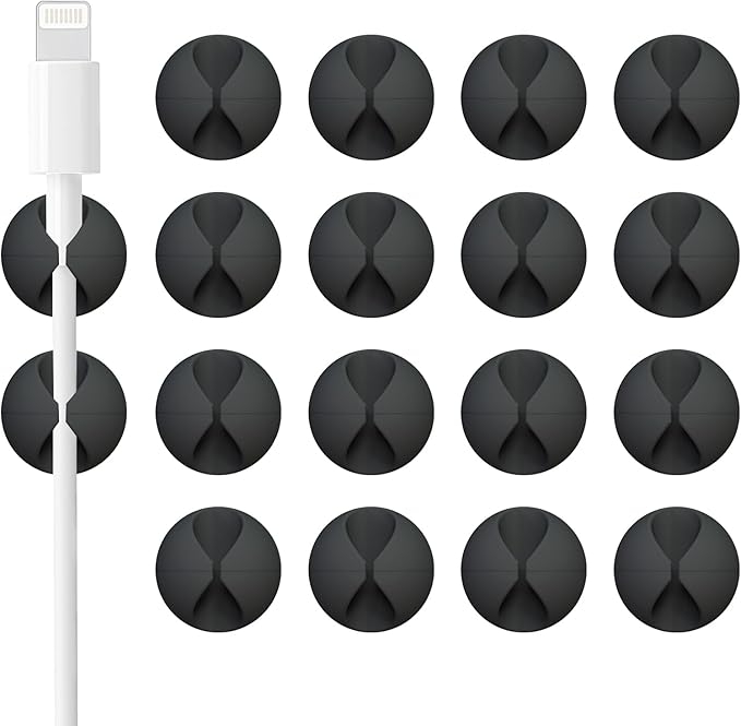 18 Pack Mini Cable Clips, Znben Cord Organizer Holder Adhesive Cord Management Charger Wire Holder Clips for Desk, Home, Office, Car, Cubicle, Nightstand Black-NeatNest
