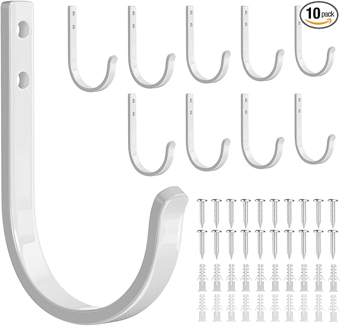 10-Pack Wall Hooks for Towel/Coat - 22LB Heavy Duty Metal Hanger Wall Mount, for Outdoor, Closet, Door, Shelf, Bathroom, for Backpack, Cup, Clothes, Mug, White Matte Screws Included