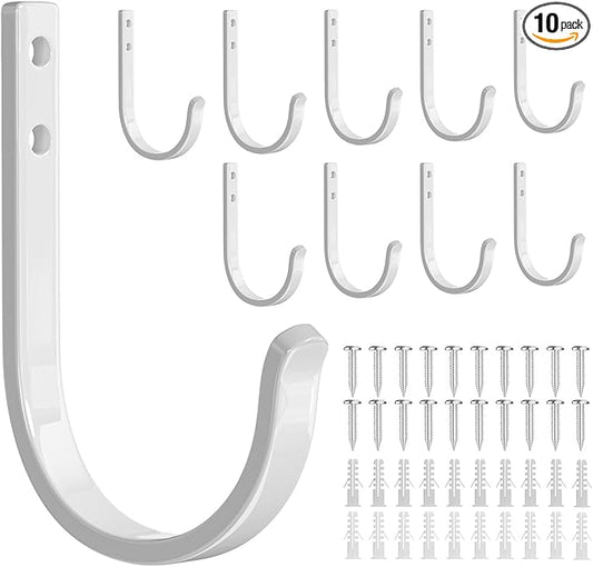 10-Pack Wall Hooks for Towel/Coat - 22LB Heavy Duty Metal Hanger Wall Mount, for Outdoor, Closet, Door, Shelf, Bathroom, for Backpack, Cup, Clothes, Mug, White Matte Screws Included