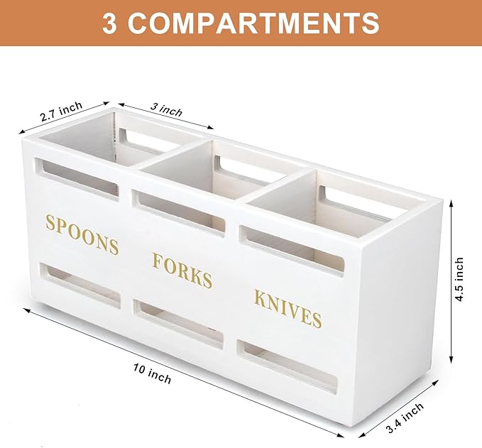 Ayiaren Wood Flatware Silverware Caddy White Cutlery Holder Kitchen Utensils Holder for Party Wooden Silverware Organizer for Countertop Knife Spoon and Fork Holder Table Utensil Caddy Organizer-NeatNest