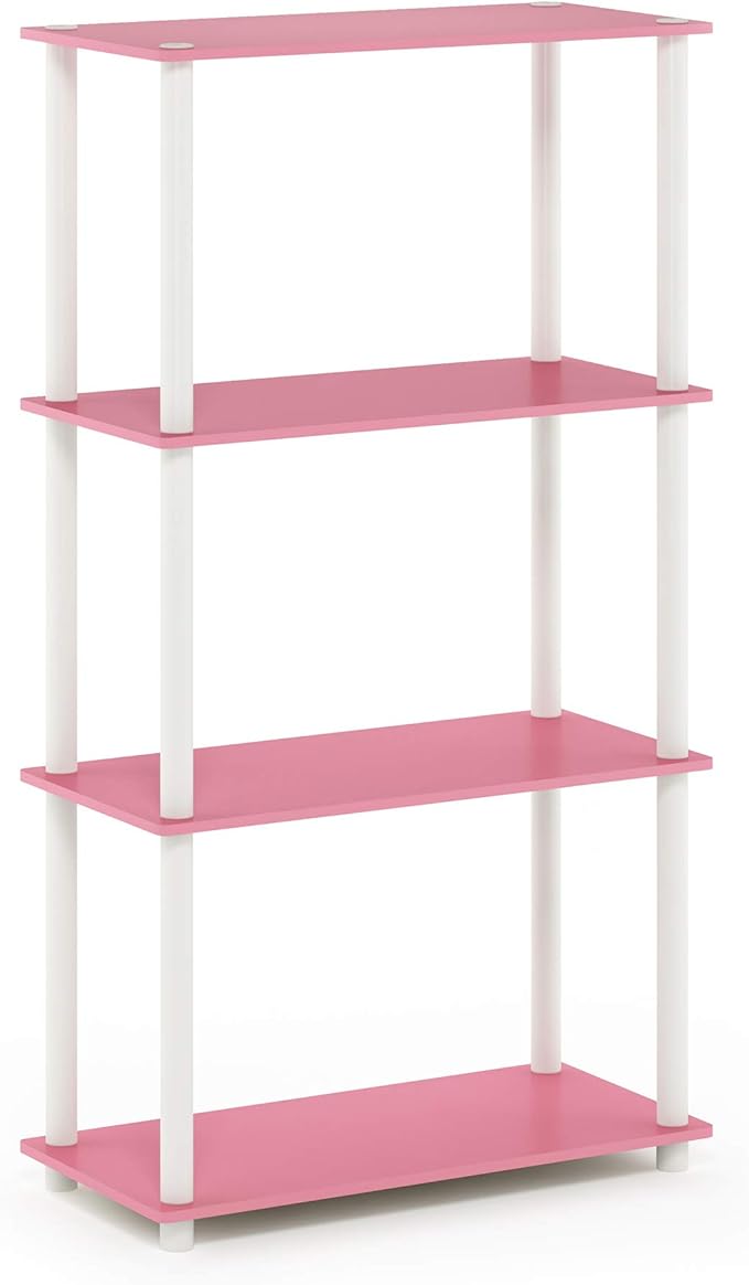 Furinno Turn-N-Tube 4-Tier Multipurpose Shelf Display Rack, Round Tubes, Pink/White-NeatNest