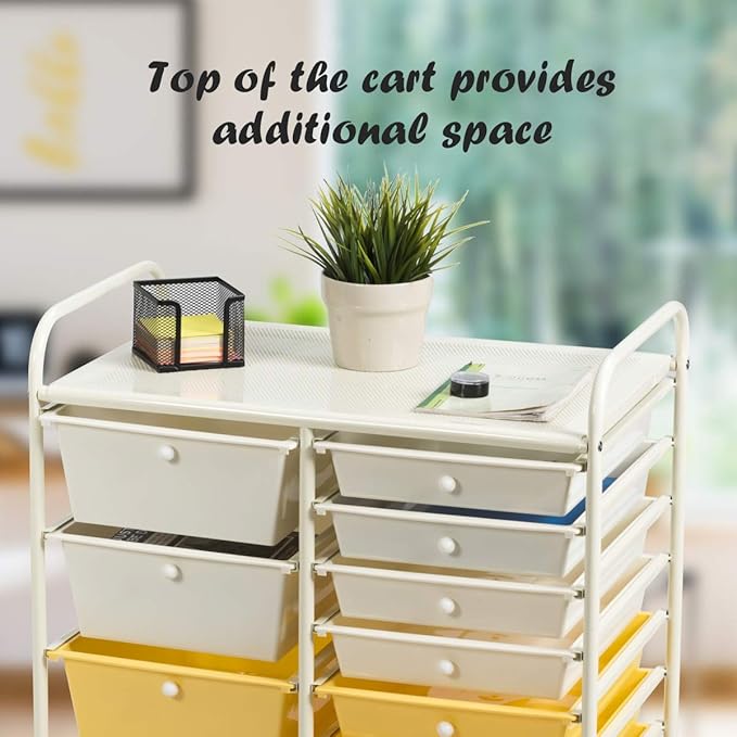 Giantex 15-Drawer Organizer Cart Office School Storage Cart Rolling Drawer Cart for Tools, Scrapbook, Paper (Yellow)