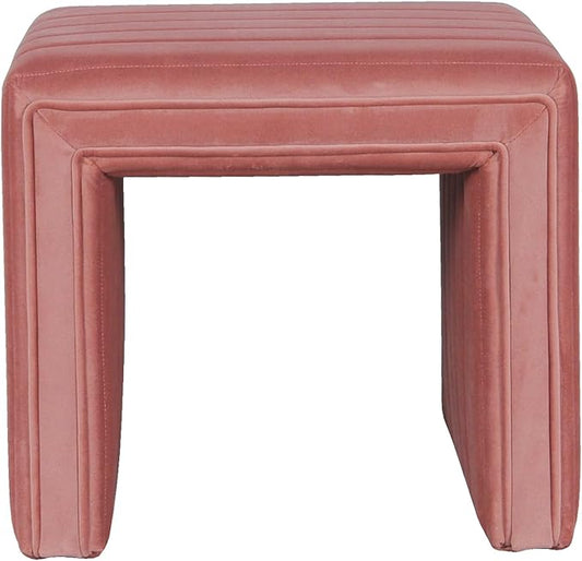 HomePop Modern Channel Tufted Velvet Ottoman Home Décor|Ottoman for Living Room & Bedroom - Blush Pink