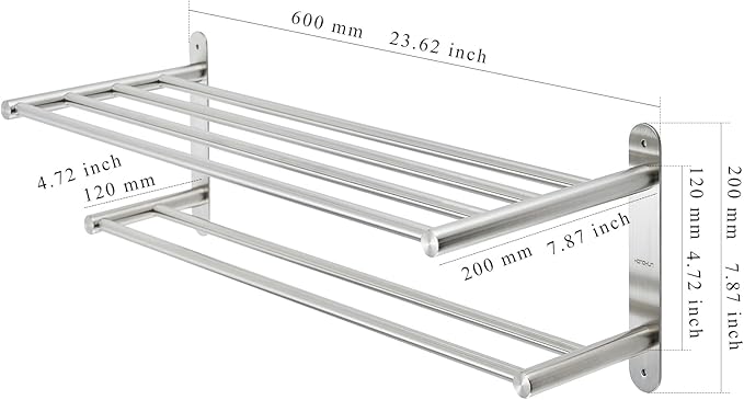 Bathroom Towel Rack with 24-Inch Multilayer Hotel Racks 304 Stainless Steel Towel Bar Shelf Wall-Mounted Brushed Finish Bar with Towel Shelves,2-Tier Bar Mounted