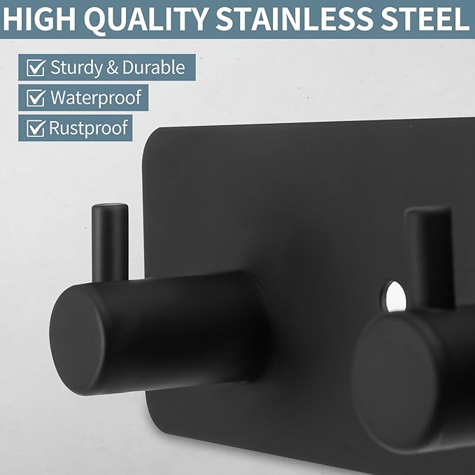 Coat Rack Wall Mount, Black Coat Hooks with 5 Hooks Heavy Duty Metal Towel Hook Rail Adhesive & Screw in Door Hooks Hanger Organizer Wall for Towels, Clothes, Hat-NeatNest