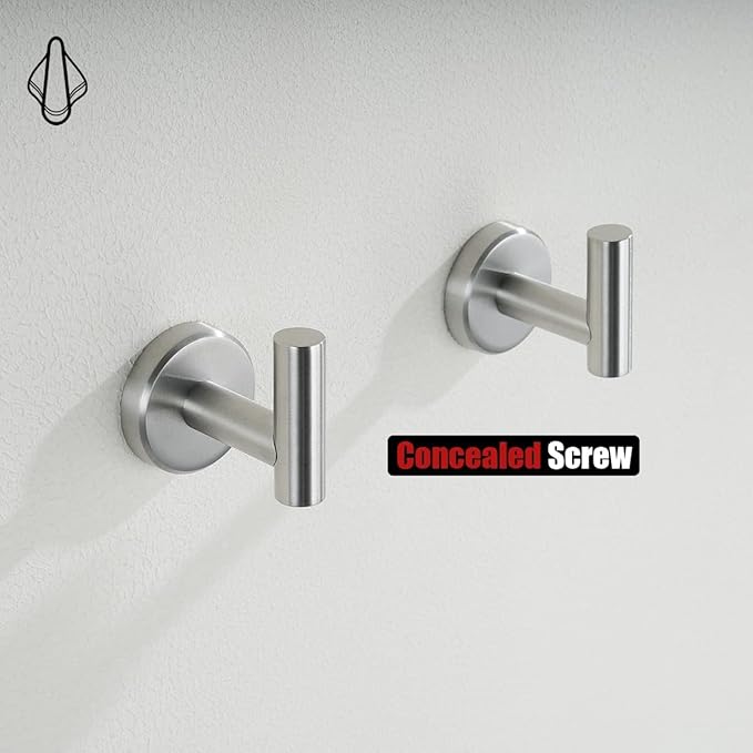 JQK Bathroom Towel Hook, Coat Robe Clothes Bath Wall Hooks for Kitchen Garage SUS 304 Stainless Steel Thick 0.8mm, 4 Pack Brushed Finish, TH100-BN-P4-NeatNest