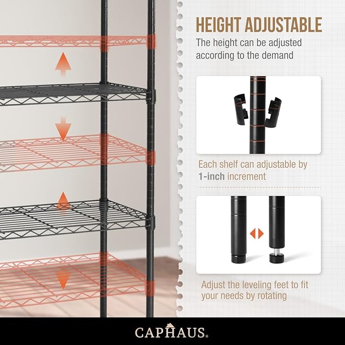 CAPHAUS NSF Adjustable Shelves Metal Wire Shelving Unit w/Liners, Kitchen Storage Shelving, Metal Steel Storage Shelving, Garage Shelving Storage Organizer, Utility Shelf, 4-Tier No Wheels, Silver-NeatNest