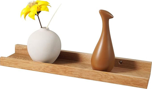 Floating Shelves Wall Mounted, 16 Inch Wall Shelves for Decor and Storage, Natural Solid Oak Wood Shelf, Picture Ledge for Bedroom/Bathroom/Living Room/Kitchen/Laundry Room, Natural Color-NeatNest