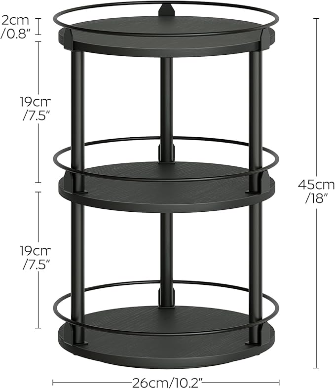 3-Tier Lazy Susan Organizer, Rotating Spice Rack, Spinning Organizer, Industrial Turntable Spice Rack Organizer for Cabinet, Kitchen Countertop, Pantry, Black SR23BK-NeatNest