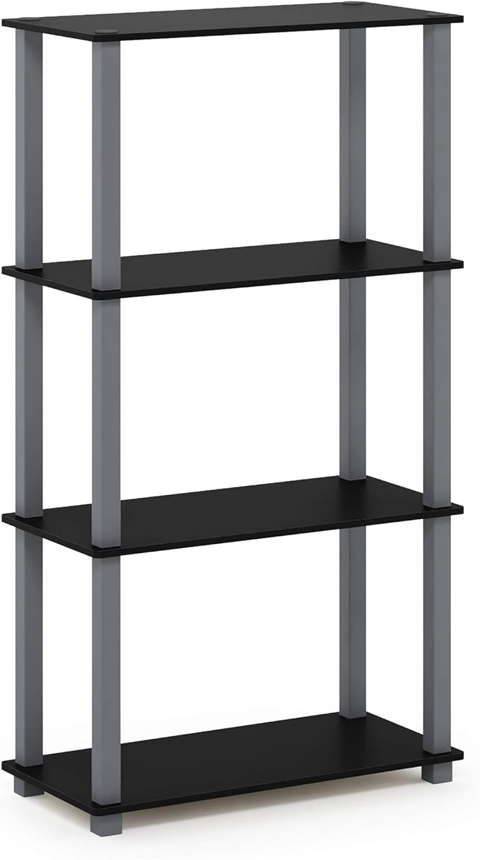 Furinno Turn-N-Tube 4-Tier Multipurpose Shelf Display Rack, Square Tube, Black/Grey-NeatNest