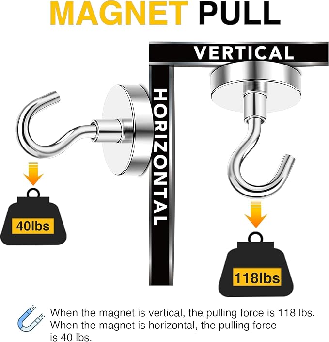 DIYMAG Magnetic Hooks, 118 LB Heavy Duty Strong Magnet with Hooks, Strong Rare Earth Neodymium Magnet Hooks for Hanging, Magnetic Hanger for Curtain, Home, Kitchen, Workplace, 20 Packs-NeatNest
