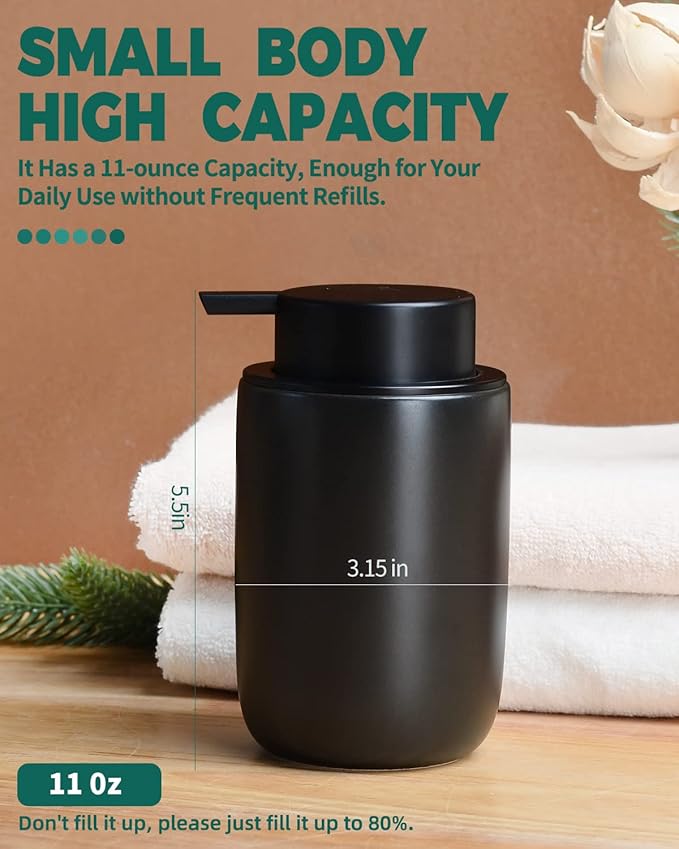 BosilunLife Lotion Pump Dispenser - Matte Black Soap Dispenser Bathroom Ceramic Dish Liquid Soap Dispenser for Kitchen, Bathroom Countertop Soap Dispensers-NeatNest