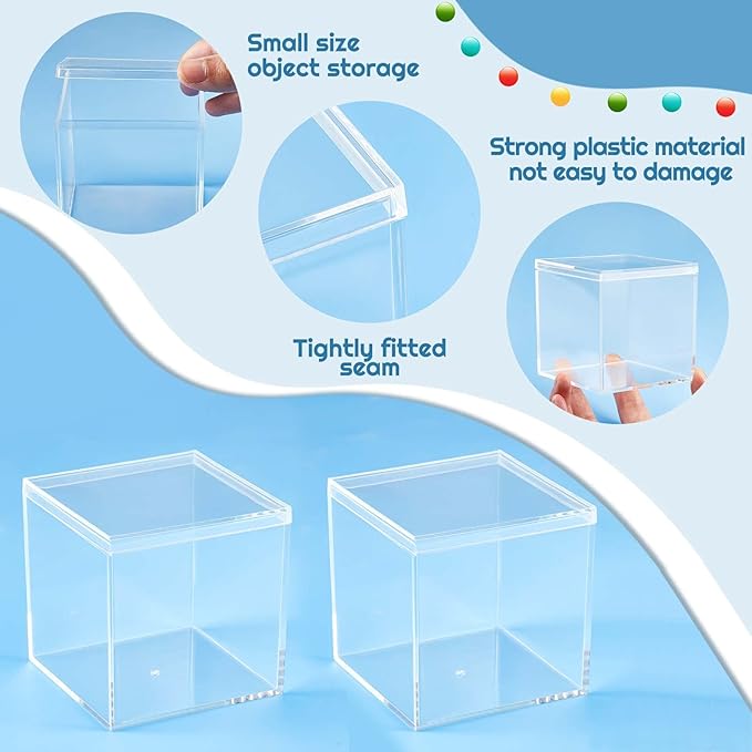 Blulu 8 Pieces Clear Acrylic Plastic Jewelry Box Mini Storage Box Mini Cube Containers with Lids for Candy Pill and Tiny Jewelry(Square,2.9 x 2.9 x 2.9 Inch)-NeatNest